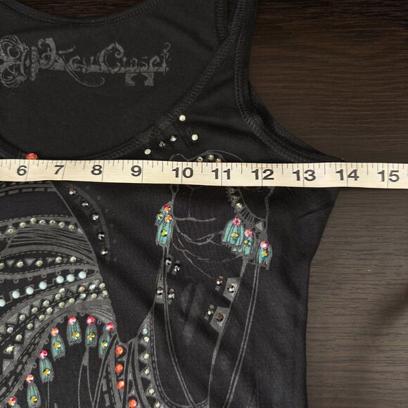 Key Closet Top Womens XS Camel Swarovski Crystal Rhinestone Tank Tee Shirt Black - Picture 7 of 9